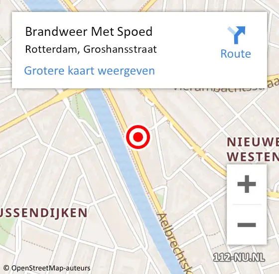 Locatie op kaart van de 112 melding: Brandweer Met Spoed Naar Rotterdam, Groshansstraat op 29 april 2023 12:14