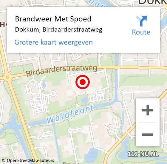 Locatie op kaart van de 112 melding: Brandweer Met Spoed Naar Dokkum, Birdaarderstraatweg op 29 april 2023 14:42