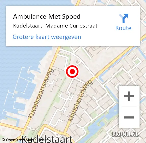 Locatie op kaart van de 112 melding: Ambulance Met Spoed Naar Kudelstaart, Madame Curiestraat op 29 april 2023 14:58