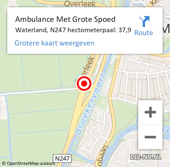 Locatie op kaart van de 112 melding: Ambulance Met Grote Spoed Naar Waterland, N247 hectometerpaal: 37,9 op 29 april 2023 15:04