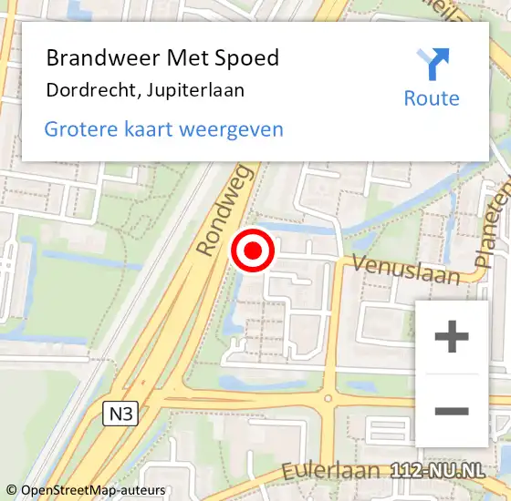 Locatie op kaart van de 112 melding: Brandweer Met Spoed Naar Dordrecht, Jupiterlaan op 29 april 2023 21:55