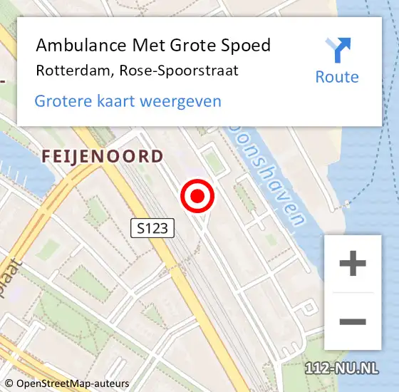 Locatie op kaart van de 112 melding: Ambulance Met Grote Spoed Naar Rotterdam, Rose-Spoorstraat op 29 april 2023 23:46