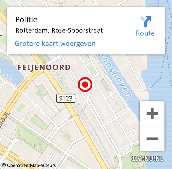 Locatie op kaart van de 112 melding: Politie Rotterdam, Rose-Spoorstraat op 29 april 2023 23:49