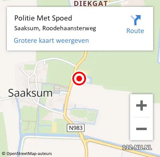 Locatie op kaart van de 112 melding: Politie Met Spoed Naar Saaksum, Roodehaansterweg op 30 april 2023 00:16