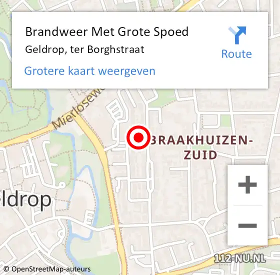 Locatie op kaart van de 112 melding: Brandweer Met Grote Spoed Naar Geldrop, ter Borghstraat op 30 april 2023 02:42