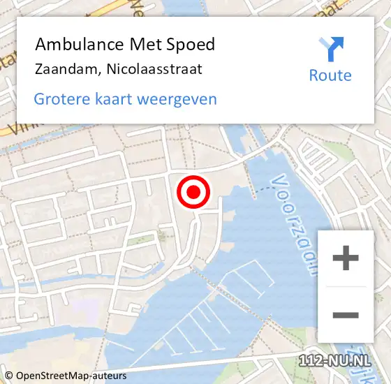 Locatie op kaart van de 112 melding: Ambulance Met Spoed Naar Zaandam, Nicolaasstraat op 30 april 2023 04:20