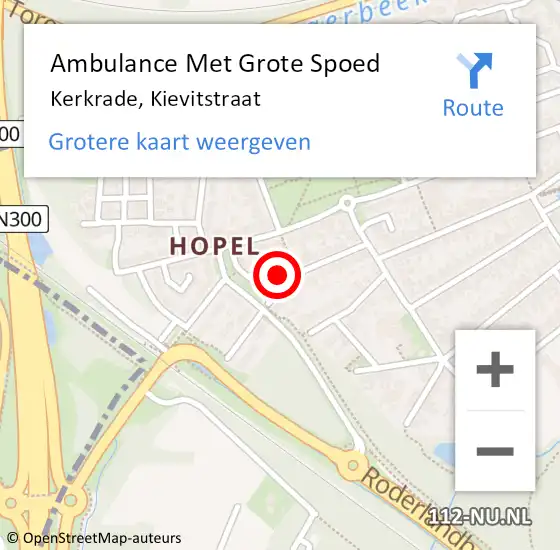 Locatie op kaart van de 112 melding: Ambulance Met Grote Spoed Naar Kerkrade, Kievitstraat op 23 augustus 2014 21:18