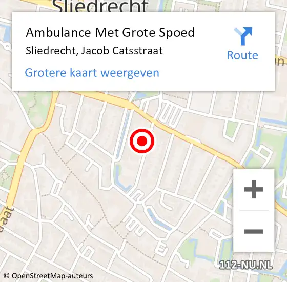 Locatie op kaart van de 112 melding: Ambulance Met Grote Spoed Naar Sliedrecht, Jacob Catsstraat op 30 april 2023 11:11