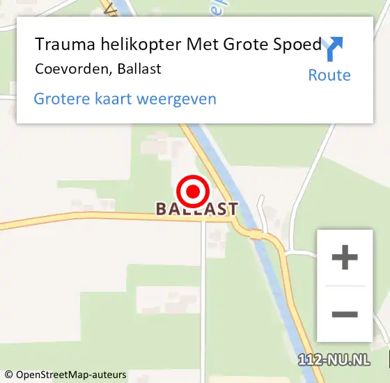 Locatie op kaart van de 112 melding: Trauma helikopter Met Grote Spoed Naar Coevorden, Ballast op 30 april 2023 11:39