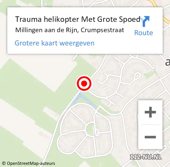 Locatie op kaart van de 112 melding: Trauma helikopter Met Grote Spoed Naar Millingen aan de Rijn, Crumpsestraat op 30 april 2023 14:48