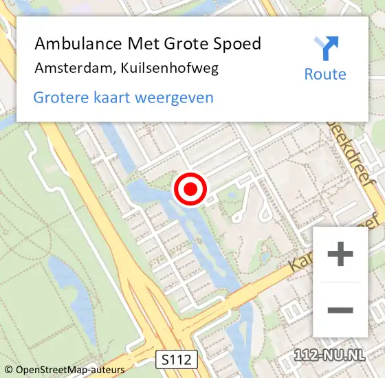 Locatie op kaart van de 112 melding: Ambulance Met Grote Spoed Naar Amsterdam, Kuilsenhofweg op 30 april 2023 18:45