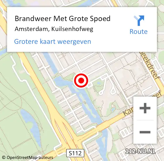 Locatie op kaart van de 112 melding: Brandweer Met Grote Spoed Naar Amsterdam, Kuilsenhofweg op 30 april 2023 19:17