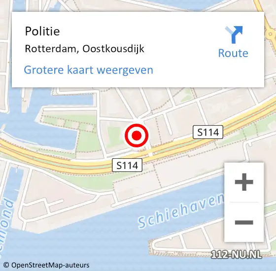 Locatie op kaart van de 112 melding: Politie Rotterdam, Oostkousdijk op 30 april 2023 22:32