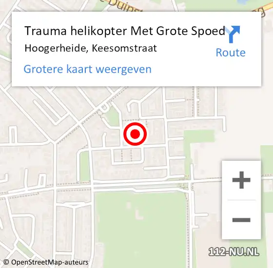 Locatie op kaart van de 112 melding: Trauma helikopter Met Grote Spoed Naar Hoogerheide, Keesomstraat op 30 april 2023 23:09