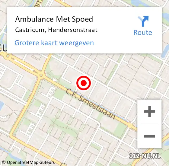 Locatie op kaart van de 112 melding: Ambulance Met Spoed Naar Castricum, Hendersonstraat op 30 april 2023 23:58