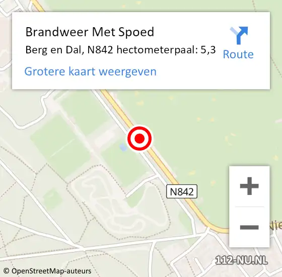 Locatie op kaart van de 112 melding: Brandweer Met Spoed Naar Berg en Dal, N842 hectometerpaal: 5,3 op 1 mei 2023 00:37