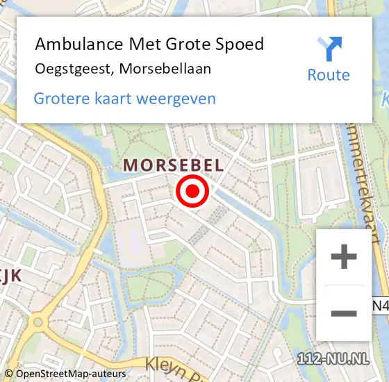 Locatie op kaart van de 112 melding: Ambulance Met Grote Spoed Naar Oegstgeest, Morsebellaan op 1 mei 2023 01:39