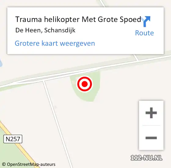 Locatie op kaart van de 112 melding: Trauma helikopter Met Grote Spoed Naar De Heen, Schansdijk op 1 mei 2023 03:33