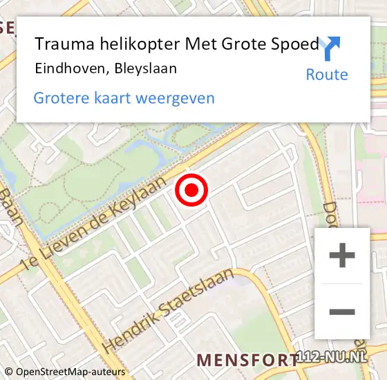 Locatie op kaart van de 112 melding: Trauma helikopter Met Grote Spoed Naar Eindhoven, Bleyslaan op 1 mei 2023 07:43