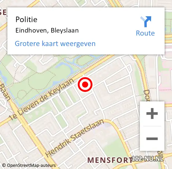 Locatie op kaart van de 112 melding: Politie Eindhoven, Bleyslaan op 1 mei 2023 08:27
