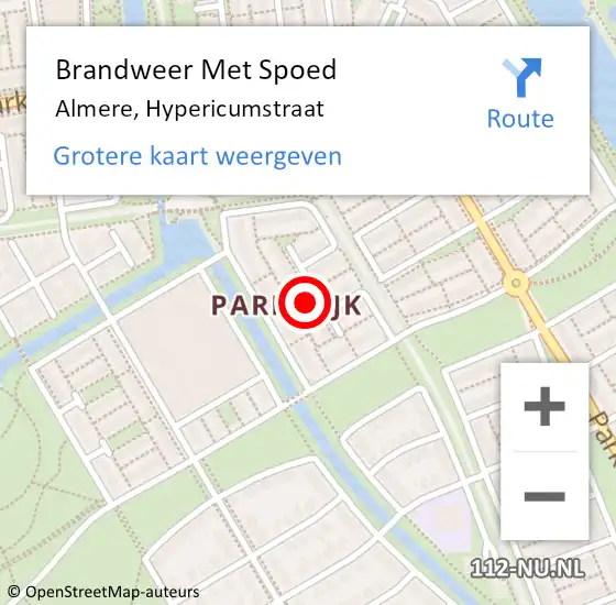 Locatie op kaart van de 112 melding: Brandweer Met Spoed Naar Almere, Hypericumstraat op 1 mei 2023 08:28