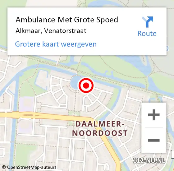 Locatie op kaart van de 112 melding: Ambulance Met Grote Spoed Naar Alkmaar, Venatorstraat op 1 mei 2023 09:11