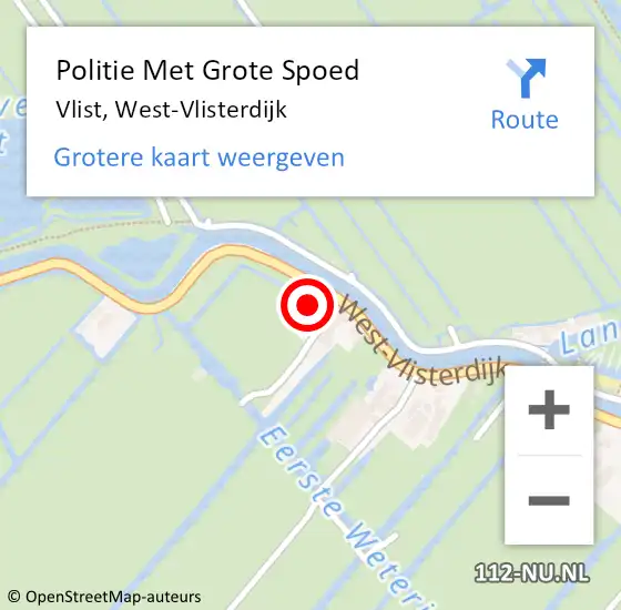 Locatie op kaart van de 112 melding: Politie Met Grote Spoed Naar Vlist, West-Vlisterdijk op 1 mei 2023 11:22