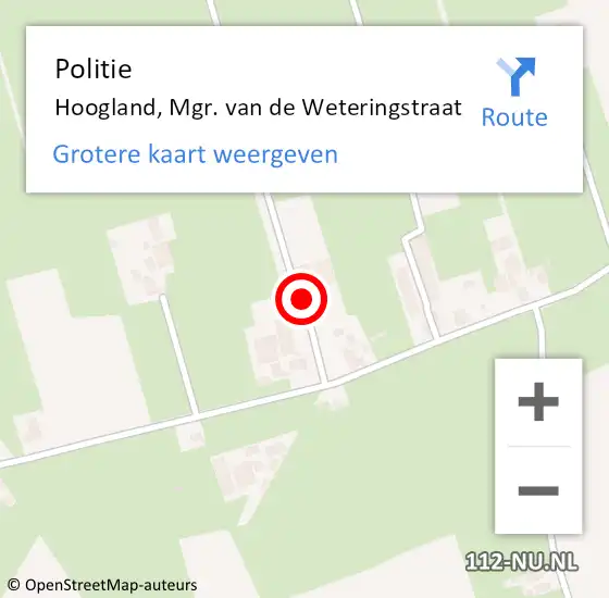 Locatie op kaart van de 112 melding: Politie Hoogland, Mgr. van de Weteringstraat op 1 mei 2023 14:50
