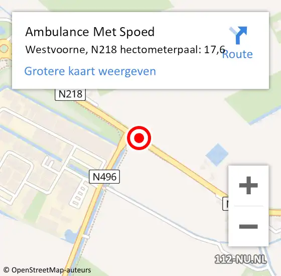 Locatie op kaart van de 112 melding: Ambulance Met Spoed Naar Westvoorne, N218 hectometerpaal: 17,6 op 1 mei 2023 14:57