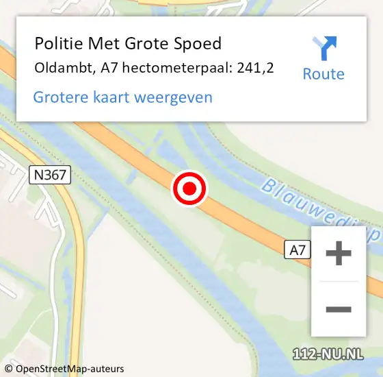 Locatie op kaart van de 112 melding: Politie Met Grote Spoed Naar Oldambt, A7 hectometerpaal: 241,2 op 1 mei 2023 15:07
