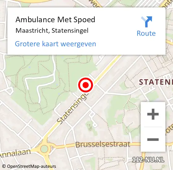 Locatie op kaart van de 112 melding: Ambulance Met Spoed Naar Maastricht, Statensingel op 1 mei 2023 16:01