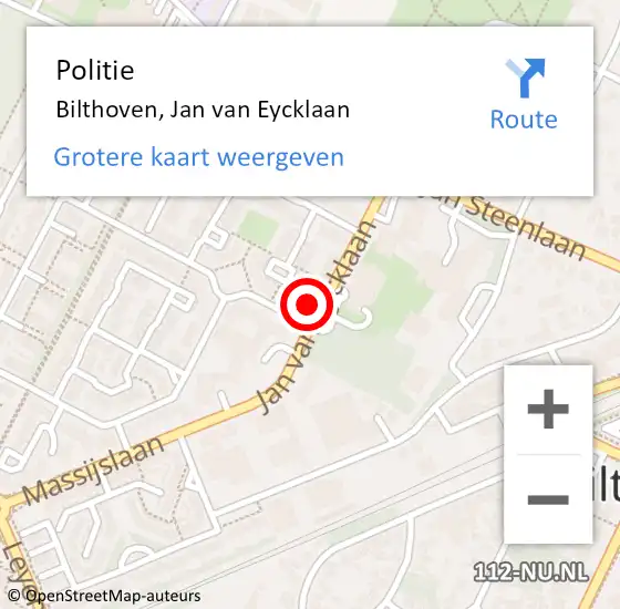 Locatie op kaart van de 112 melding: Politie Bilthoven, Jan van Eycklaan op 1 mei 2023 16:42