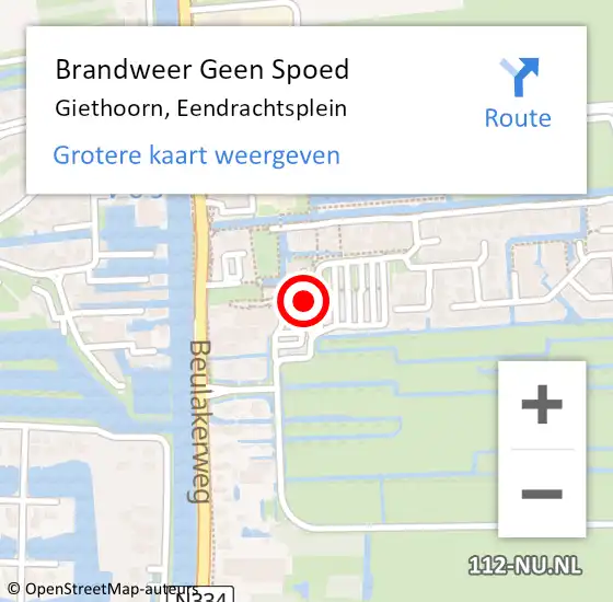 Locatie op kaart van de 112 melding: Brandweer Geen Spoed Naar Giethoorn, Eendrachtsplein op 1 mei 2023 16:59