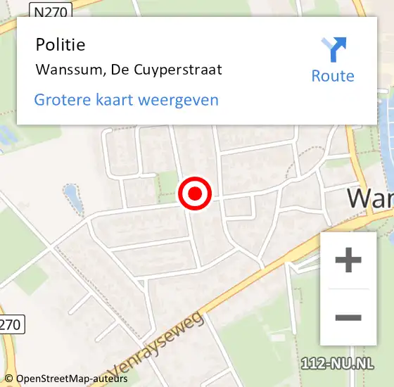 Locatie op kaart van de 112 melding: Politie Wanssum, De Cuyperstraat op 1 mei 2023 17:17