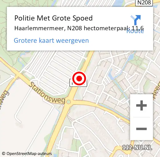 Locatie op kaart van de 112 melding: Politie Met Grote Spoed Naar Haarlemmermeer, N208 hectometerpaal: 11,6 op 1 mei 2023 17:38