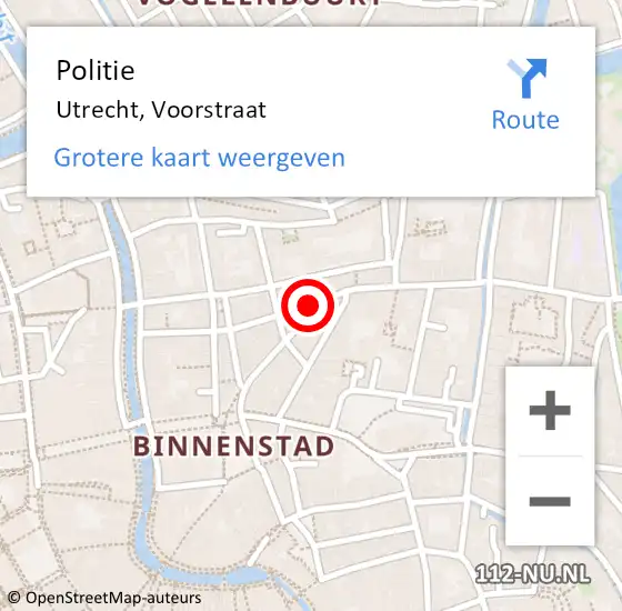 Locatie op kaart van de 112 melding: Politie Utrecht, Voorstraat op 1 mei 2023 18:22