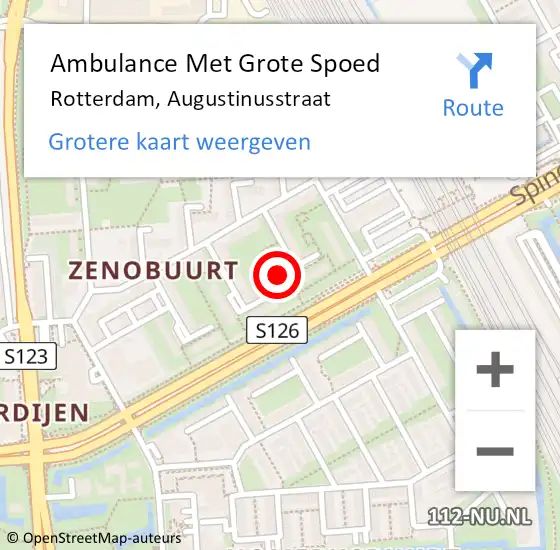 Locatie op kaart van de 112 melding: Ambulance Met Grote Spoed Naar Rotterdam, Augustinusstraat op 1 mei 2023 19:05