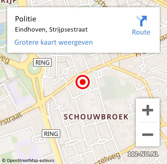 Locatie op kaart van de 112 melding: Politie Eindhoven, Strijpsestraat op 1 mei 2023 19:07