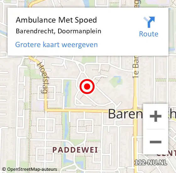 Locatie op kaart van de 112 melding: Ambulance Met Spoed Naar Barendrecht, Doormanplein op 1 mei 2023 20:49