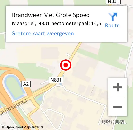 Locatie op kaart van de 112 melding: Brandweer Met Grote Spoed Naar Maasdriel, N831 hectometerpaal: 14,5 op 1 mei 2023 21:54