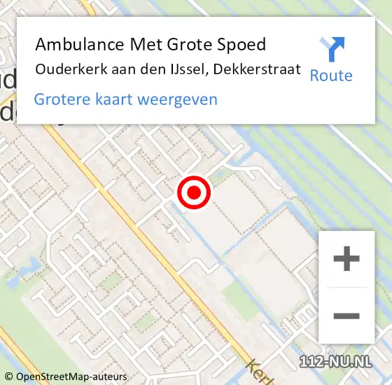 Locatie op kaart van de 112 melding: Ambulance Met Grote Spoed Naar Ouderkerk aan den IJssel, Dekkerstraat op 1 mei 2023 23:56