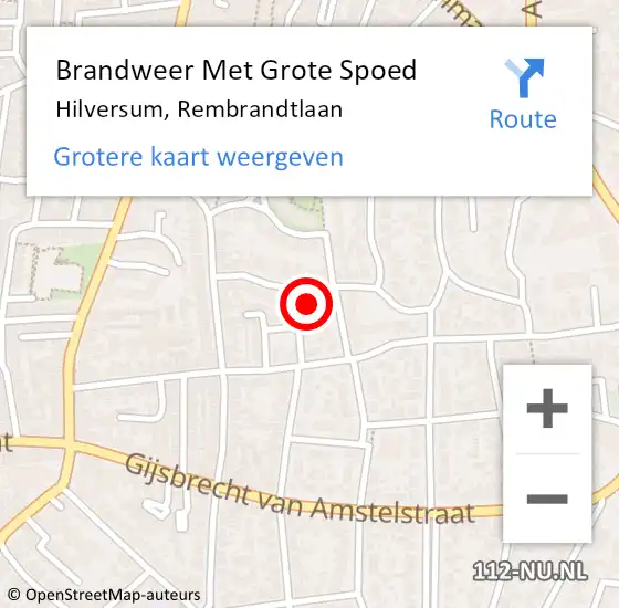Locatie op kaart van de 112 melding: Brandweer Met Grote Spoed Naar Hilversum, Rembrandtlaan op 2 mei 2023 03:42