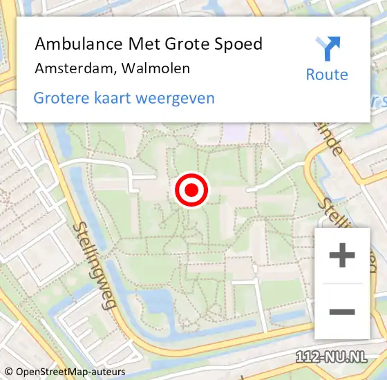 Locatie op kaart van de 112 melding: Ambulance Met Grote Spoed Naar Amsterdam, Walmolen op 2 mei 2023 12:16