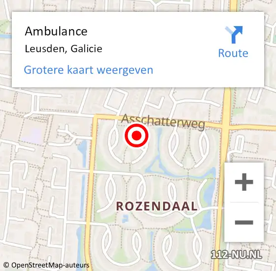 Locatie op kaart van de 112 melding: Ambulance Leusden, Galicie op 24 augustus 2014 04:36