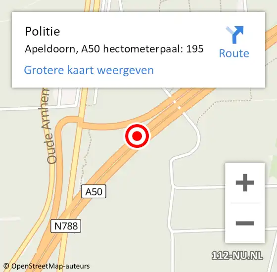 Locatie op kaart van de 112 melding: Politie Apeldoorn, A50 hectometerpaal: 195 op 2 mei 2023 13:28