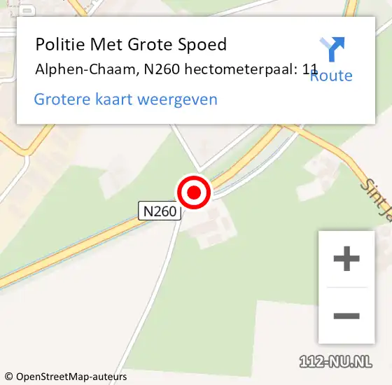 Locatie op kaart van de 112 melding: Politie Met Grote Spoed Naar Alphen-Chaam, N260 hectometerpaal: 11 op 2 mei 2023 14:00