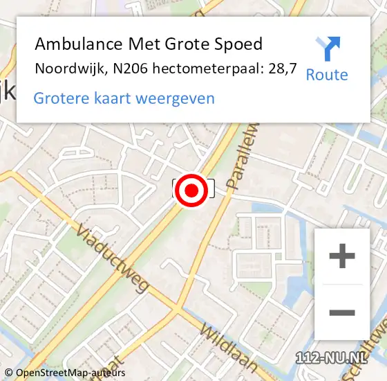 Locatie op kaart van de 112 melding: Ambulance Met Grote Spoed Naar Noordwijk, N206 hectometerpaal: 28,7 op 2 mei 2023 14:00