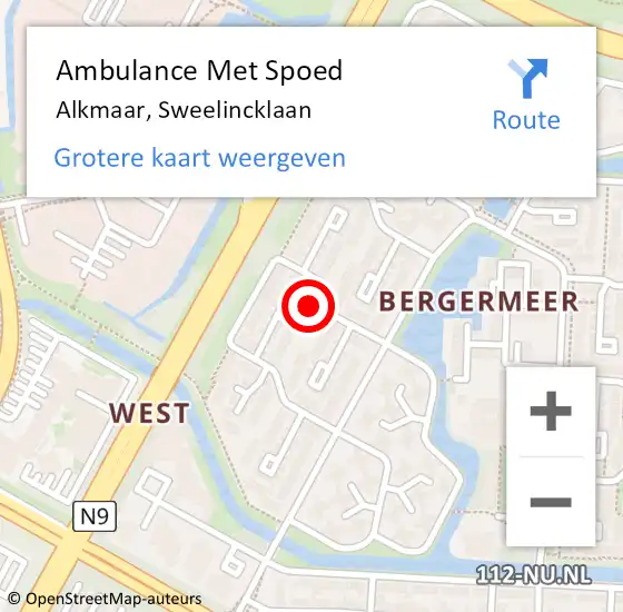 Locatie op kaart van de 112 melding: Ambulance Met Spoed Naar Alkmaar, Sweelincklaan op 2 mei 2023 15:10