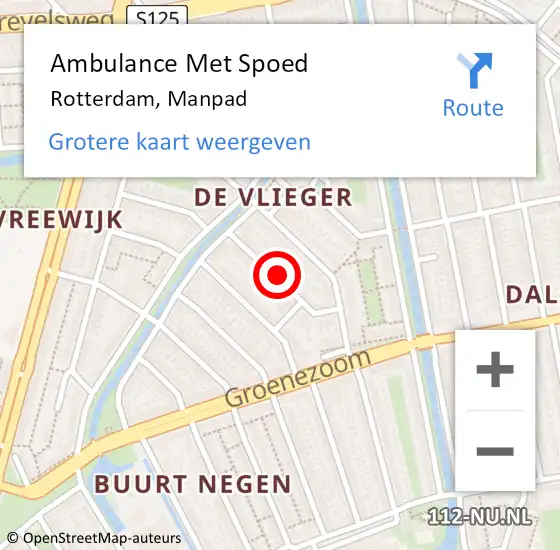 Locatie op kaart van de 112 melding: Ambulance Met Spoed Naar Rotterdam, Manpad op 2 mei 2023 18:05