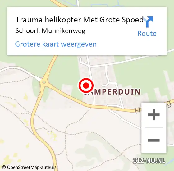 Locatie op kaart van de 112 melding: Trauma helikopter Met Grote Spoed Naar Schoorl, Munnikenweg op 2 mei 2023 18:20